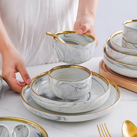 Service de table en porcelaine céramique plaqué or, 2, 4, 6 ou 8 personnes, luxe royal, cadeau de mariage, ensemble de vaisselle gris marbré