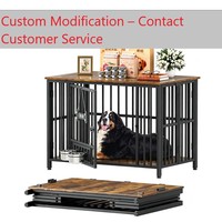 Faltbarer Eisen-Holz-Hundekäfig für Mittelgroße Hunde; Beistelltisch im Schrankstil Hundebett Solides Design Pulverbeschichtetes Finish; Kunststoffschale