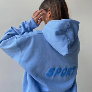 Set <span class=keywords><strong>Felpa</strong></span> <span class=keywords><strong>con</strong></span> <span class=keywords><strong>Cappuccio</strong></span> e Pantaloni da Tuta Oversize <span class=keywords><strong>con</strong></span> Logo Personalizzato, Stampa a Rilievo, Alta Qualità, Stile Streetwear per Donna - Product Image 2