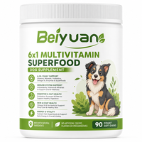 Compléments multivitaminés 6-en-1 pour chiens sous forme de friandises à mâcher, avec probiotiques, oméga-3 et enzymes pour soutenir l'immunité, la santé intestinale, la peau, le pelage et la vitalité.