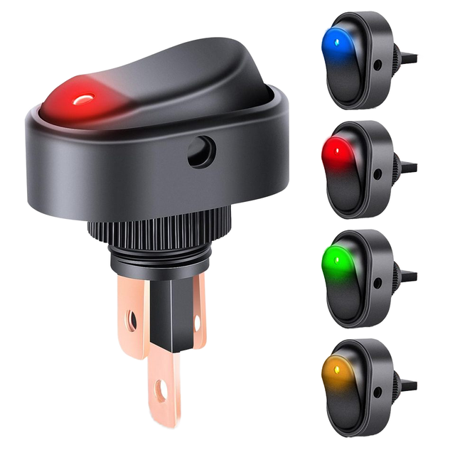 5pcs LED Lighted Rocker Switches 12V Illuminated Toggle Switches 30A 3Pin SPST Oval Shaped 12mm Hole Red Yellow Blue
