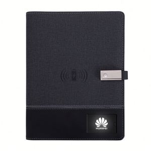 Carnet spirale vintage avec chargeur sans fil, clé USB, batterie externe et lampe, agenda A5, couverture en cuir/tissu, pour le bureau et les affaires - Product Image 4