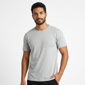 Camiseta de Manga Corta para Hombre, Gris, 100% Algodón, Corte Regular, Cuello Redondo, Estilo Casual, Tejido Jersey, Color Sólido, Diseño Liso - Product Image 1