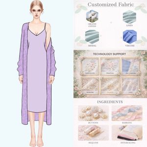 Set 2 Pezzi per Donna: Abito Midi Lavanda con Cardigan Lungo, Morbido Pigiama da Casa, Vendita all'Ingrosso OEM - Product Image 1