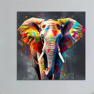 ภาพวาดสัตว์นิ่งสมัยใหม่ ภาพพิมพ์ดิจิทัลบนผ้าใบสำหรับตกแต่งห้องนั่งเล่น ภาพวาดสัตว์ลายช้าง - Product Image 2