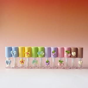 Tube de gloss à lèvres vide en plastique rose rond de 4 ml, emballage cosmétique, conteneur de gloss à lèvres avec pinceau, logo personnalisé - Product Image 2