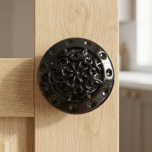 Classic Round Cast Iron Cabinet Knob With Flower Carved Design For Kitchen <b>Drawer</b> Hardware Anti Rust Interior Home Decorating - Product Image 1