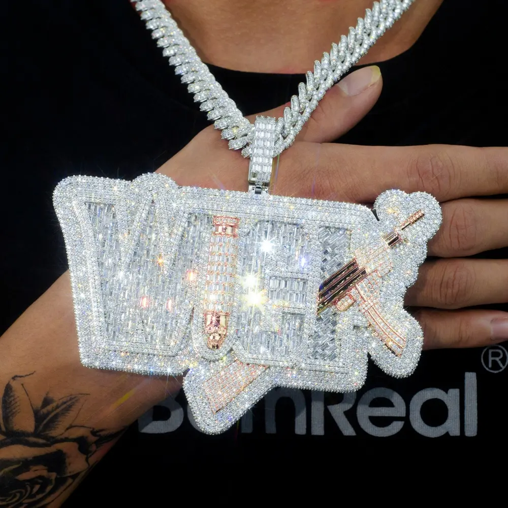 Top Factory Custom VVS Lab Moissanite Diamond Pendant Necklace Iced Out Hip Hop Letter Name Pendant Chain Men 18k Gold Jewelry