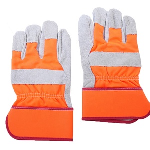 Guantes de Trabajo de Doble Palma de Cuero para Hombre y Mujer, Cuero Vacuno Genuino de Alta Calidad, Ambidiestros, No Impermeables, Grandes, Naranja y Blanco - Product Image 3