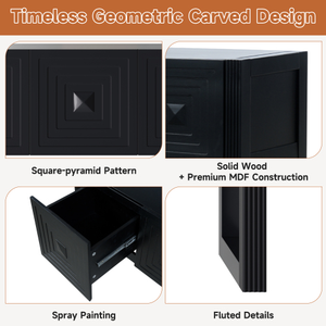 <span class=keywords><strong>Mesa</strong></span> Consola con Diseño Geométrico Tallado, 3 Cajones con Cierre Suave, Detalles de Patas Acanaladas, <span class=keywords><strong>Mesa</strong></span> de Entrada para Sala de Estar o Pasillo, Color Negro - Product Image 5