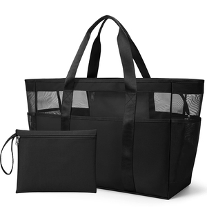 Bolsa de playa de malla de gran capacidad de 35L con cremallera, correa para el hombro y la mano, bolso de natación para mujer, playa, verano - Product Image 1