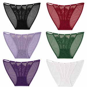 Nouvelle Collection 2026 – <span class=keywords><strong>Culotte</strong></span> Femme Sexy en Dentelle Tricotée, Taille Mi-Haute, Bretelles Croisées, Double Ceinture, Dentelle Florale et Perles, Design Élégant - Product Image 1