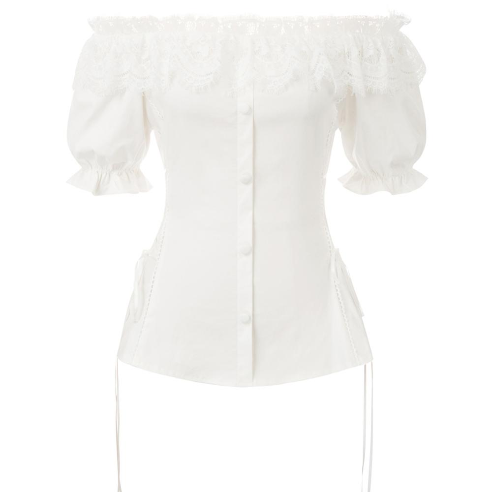 【新品未使用】sugar Off shoulder Blouse ホワイト SLS02074 SD Womens Sexy off Shoulder Short Sleeve Buttons
