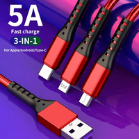Câble de charge rapide USB 3 en 1 6A 66W personnalisé en usine avec aluminium tressé en nylon de type C pour téléphones intelligents mobiles Android iOS
