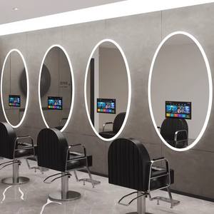 Semplice Postazione da Barbiere in Acciaio Inox, Attrezzatura per Salone, Specchio per Parrucchiere con TV e Luci da Parete - Product Image 5