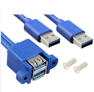 Đôi che chắn AL. Lá + bện kép USB 3.0 Nam 90 độ trái góc cạnh để nữ bảng điều khiển gắn kết mở rộng cáp màu xanh - Product Image 3