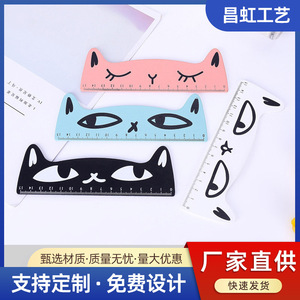 Règle en forme de chat de dessin animé, outil de mesure en bois noir de 13cm pour étudiants et dessin - Product Image 5