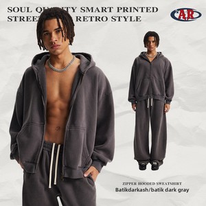 ARTIE – Sweat-shirt à capuche zippé pour <span class=keywords><strong>homme</strong></span>, coupe courte et ample, doublé polaire 370G, effet délavé et teint à la cire, style streetwear hiver - Product Image 6