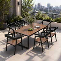 Ensemble de table à manger rectangulaire en WPC avec cadre en métal noir et 4 chaises, moderne, imperméable, pour l'extérieur, patio, jardin