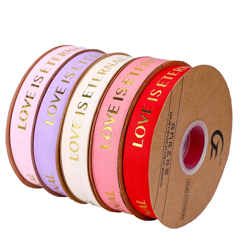 Groothandel 1 Inch Goud Zilver Folie Grosgrain Lint Custom Gedrukt 2.5 Cm Grosgrain Lint Voor Bloem Inpakpapier Verpakking