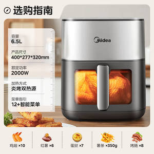 Freidora de Aire Midea de 6.5L con Doble Fuente de Calor, Revestimiento Cerámico y Diseño Cuadrado, Electrodoméstico de Cocina - Product Image 3