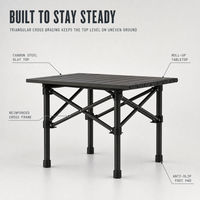 Table de camping pliable d'extérieur légère en acier au carbone avec plateau enroulable et sac de rangement