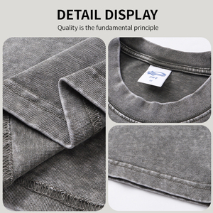 เสื้อยืดโอเวอร์ไซส์ทรงครอปสำหรับผู้ชาย OEM ผ้าฝ้ายถัก 100% เนื้อหนา สไตล์สตรีทแวร์ ทรงบ็อกซี่ วินเทจ ล้างสีแบบแอซิดวอช สีพื้น - Product Image 5