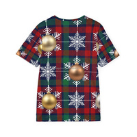 T-shirt de Noël personnalisé 180G 100% polyester à faible MOQ pour homme, toucher coton, impression par sublimation 3D, flocons de neige, motif écossais, tee-shirt de fête