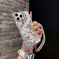 Casing Ponsel Bunga Mawar Berlian Mewah untuk iPhone 15 16 17 Pro Max dengan Hiasan Tetesan Air dan Berlian