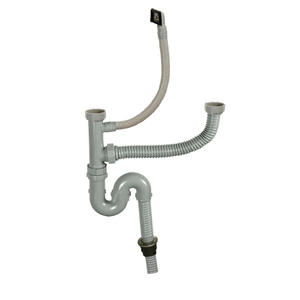 Sifone per <span class=keywords><strong>Lavello</strong></span> da <span class=keywords><strong>Cucina</strong></span> Moderno Bianco a Doppia Vasca Flessibile con Funzione di Tenuta dell'Acqua e Anti-Odore, Facile Installazione - Product Image 1