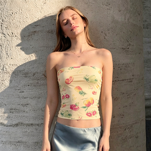 Women's Breathable Knitted Fruit Print Tube Bandeau Backless Crop Top Sexy Sleeveless Fitted Cami Summer Vacation Beachwear Cute - Product Image 1