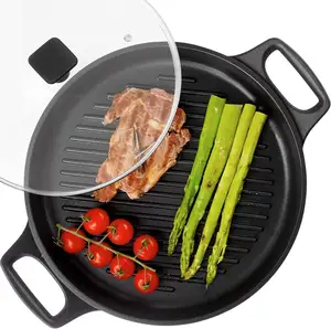 Cast Aluminum Griddle Pan for Stovetop with Lid - Lighter than Cast Iron Skillet,Round Frying Pans Nonstick Grill Pan Dishwasher