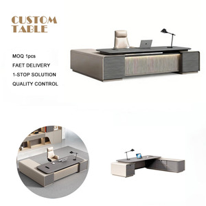 Meubles de bureau de direction de luxe en forme de L, chargeur sans fil réglable, bureau de direction <span class=keywords><strong>high</strong></span>-<span class=keywords><strong>tech</strong></span>, table de bureau moderne pour PDG - Product Image 1