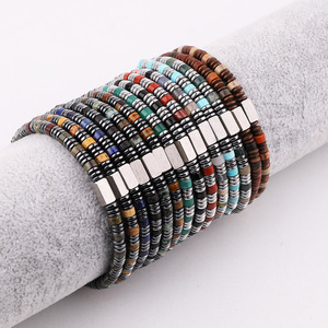 High Quality Cute Design Natural Stone Hematite Spacers Elastic <strong>Beaded</strong> Men <strong>Bracelet</strong> With <strong>Custom</strong> Logo JBS12612 - Product Image 1