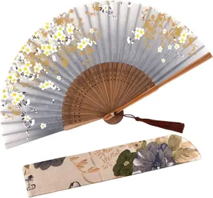 Kipas plastik lipat pola Jepang, kipas sutra tangan portabel, kipas plastik lipat motif kustom