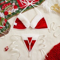 2024 nouvelle vente chaude série de noël femmes ensemble de sous-vêtements mignon rouge en peluche nœud soutien-gorge et string ensemble noël nuisette Sexy Lingerie