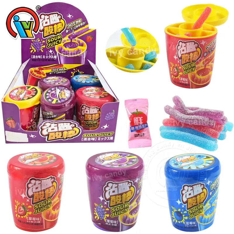 Proveedor Halal Sour gummy DIP Candy stick jugosa gota con mermelada envuelta individualmente fábrica de dulces