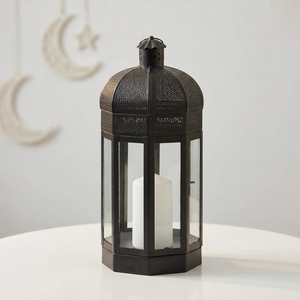 Manufacturers Elegant <b>Black</b> Metal Moroccan Candle <b>Lantern</b> for Ramadan Tabletop Home Decorations - Product Image 1