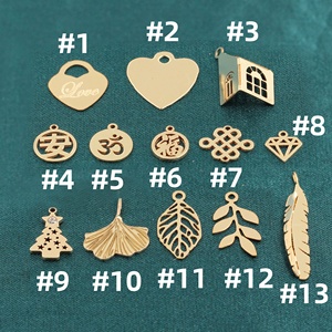 จี้รูปหัวใจเคลือบทองแท้ คุณภาพดี ลายใบไม้สลัก <span class=keywords><strong>ต้น</strong></span>คริสต์มาส <span class=keywords><strong>บ้าน</strong></span>  สำหรับทำสร้อยข้อมือ สร้อยคอ - Product Image 2