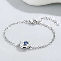 Bracelet en argent sterling 925 plaqué rhodium avec breloque croissant de lune et accent zircon bleu pour femme, bijoux en gros, cadeau