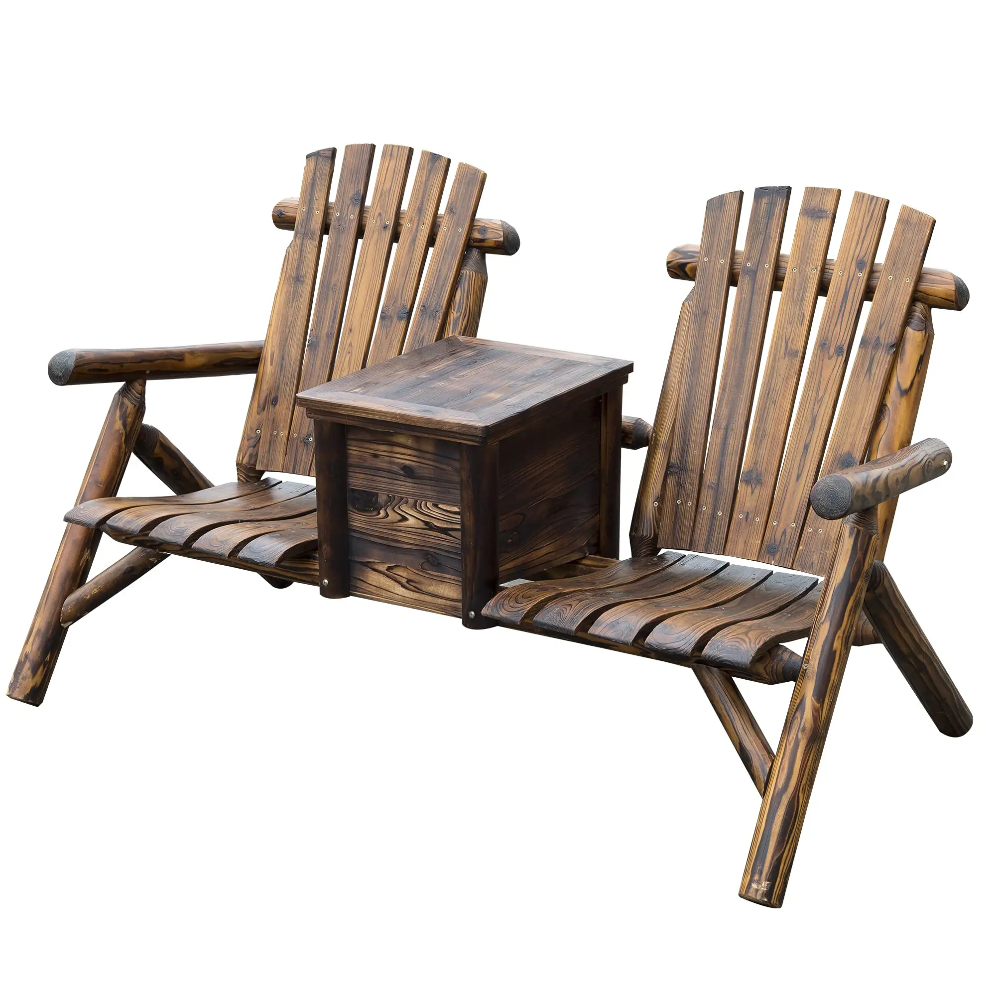 Лидер продаж, деревянный двойной стул Adirondack для влюбленных со встроенным ведром для льда, деревенский деревянный садовый стул для крыльца на заднем дворе