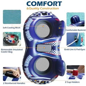 <b>Inflatable</b> River Tube <b>Float</b> Double Seat With Cooler Cup Holders PVC <b>Pool</b> Lounge <b>Float</b> For Adults Outdoor Water Fun - Product Image 6