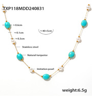 Ensemble de bijoux bohème plaqué or 18 carats en acier inoxydable avec turquoise bleue naturelle et fausses perles, étanche, pour femme