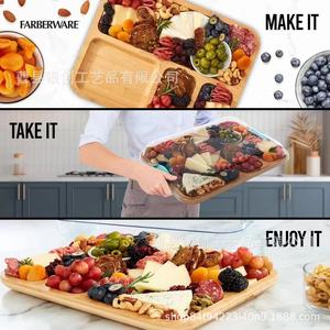 Bandeja cuadrada de madera con tapa y compartimentos, tabla de cortar de madera maciza para queso, frutas y aperitivos. - Product Image 2
