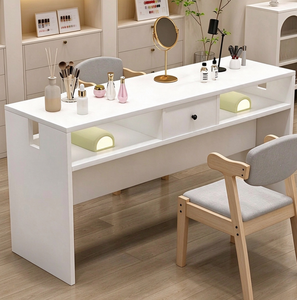 Table de manucure et pédicure en bois avec rangement et comptoir de présentation pour salon de beauté - Product Image 2