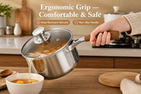 Marmite à soupe en acier inoxydable, faitout avec couvercle en verre et panier vapeur, casserole à lait pour la cuisine domestique