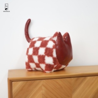 Butée de porte en forme de chat, remplie de sable, en tissu patchwork à carreaux, pelucheux, animal, lourd, décoration, butée de porte