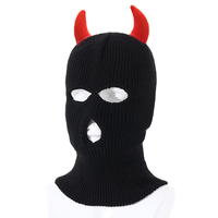 Bonnet tricoté chaud en forme de corne de taureau pour homme et femme, protection contre le froid, couvre-tête à trois trous, masque facial pour le cyclisme, chapeaux amusants