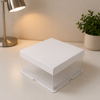 Boîte à gâteau pliable transparente en PET de 8 pouces carrée, profil bas, emballage alimentaire sûr avec base blanche pour pain et gâteaux