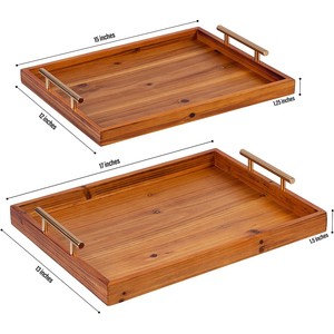 Bandeja rectangular de madera Xinjuyuan de 15x12x1.25 pulgadas con doble asa para servir desayuno, postre y uso doméstico. - Product Image 4